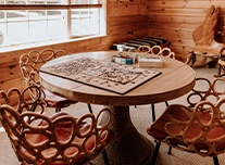 Log cabin themed orthodontic treatment room in Webster