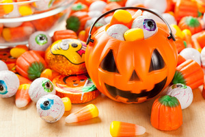 Candy and a bucket for trick-or-treating